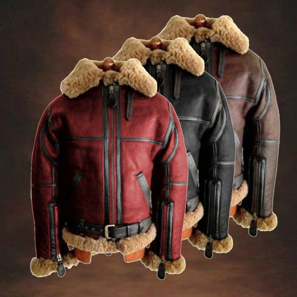 Fleece Fur Collar Motorcycle Leather Jackets