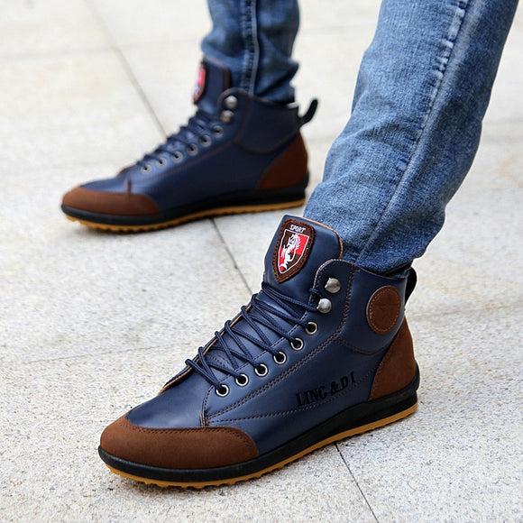 High-Top Leather Mens Ankle Boots