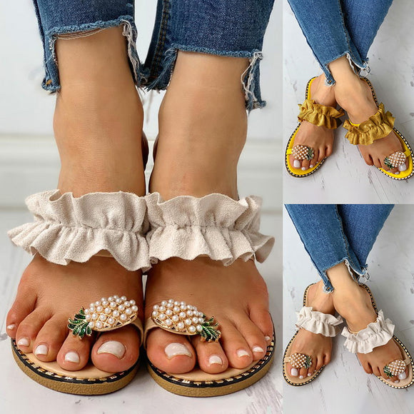 Summer Flowers Pearl Woman Flats Slippers
