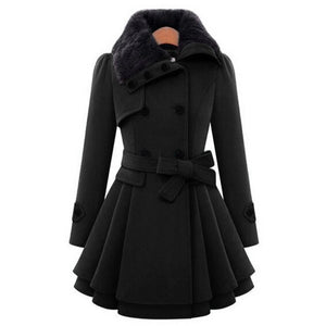 Womens Fur Collar Winter Woolen Coat