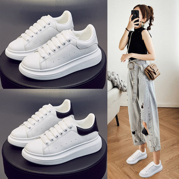 Womens Leather Platform White Sneakers