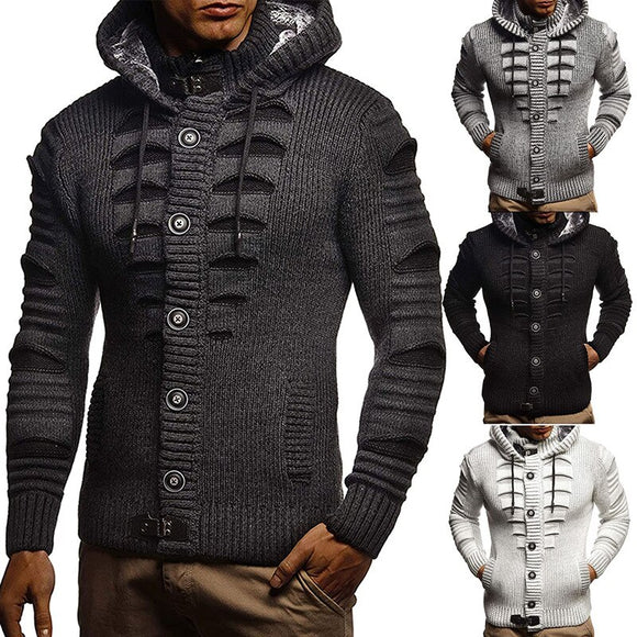 Mens Fashion Hooded Knitted Sweater