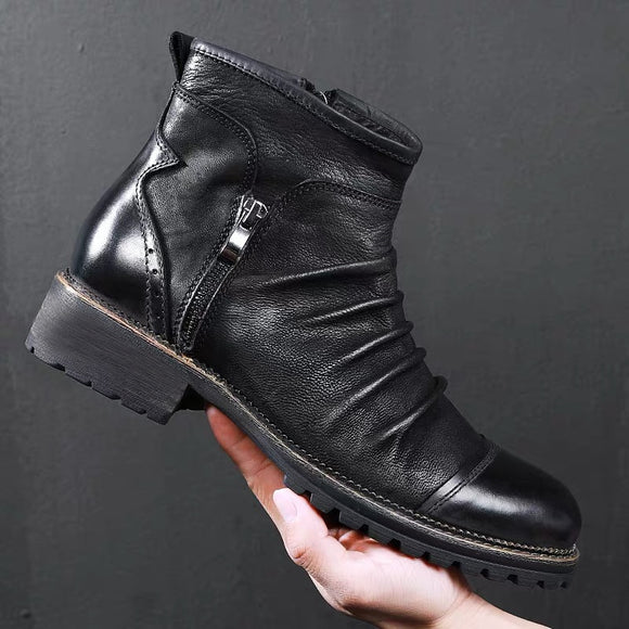 Retro Zipper Breathable Leather Boots