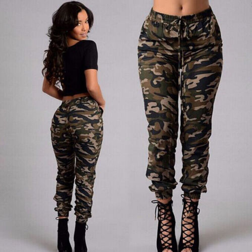 Women Camouflage Elastic Waist Pants