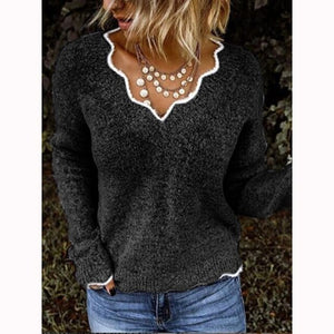 Womens V-Neck Knitted Sweater