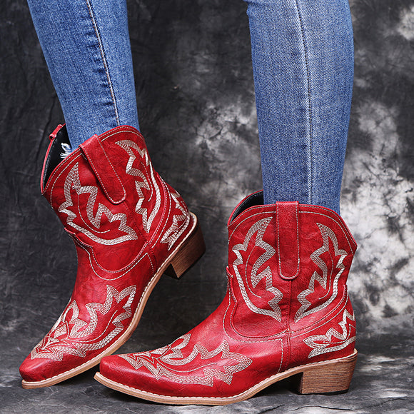 Retro Womens Embroidered Cowboy Boots