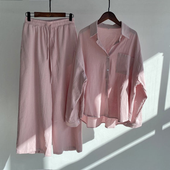 Cotton Linen Womens Shirt Sets