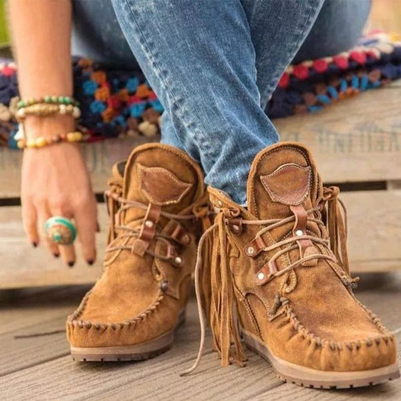 Womens Suede Retro Tassel Ankle Boots