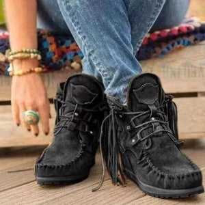 Womens Suede Retro Tassel Ankle Boots