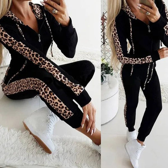 Women's Leopard Printed Sport Trousers Suit